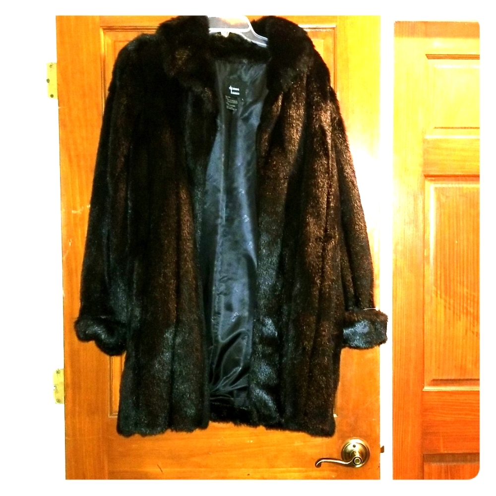 Dennis Basso Faux Fur black coat